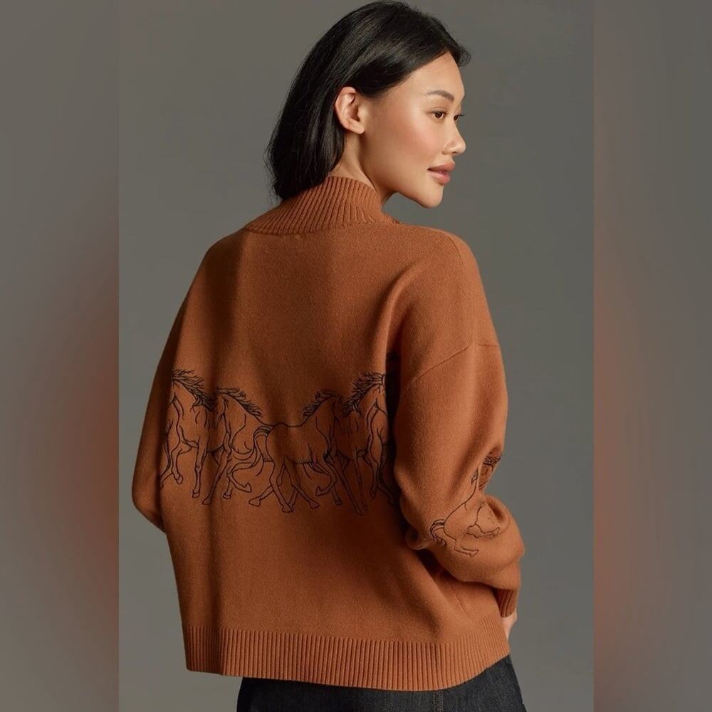 Anthropologie Maeve Montana Half Zip Horse Sweater Medium - Picture 2 of 6